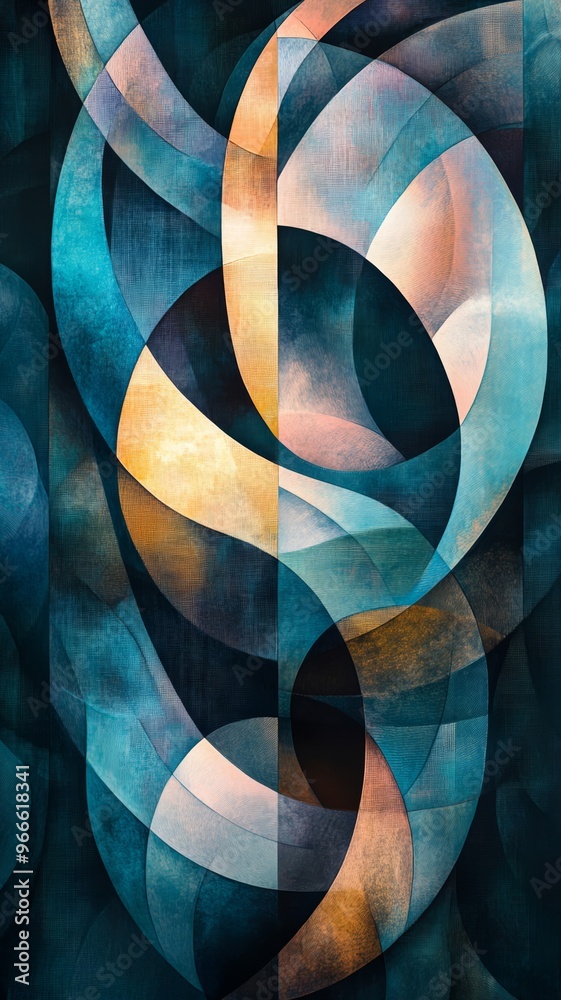 Aufkleber abstract geometric pattern with blue and orange curves
