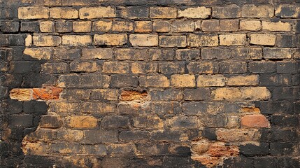 Weathered Brick Wall With Black Paint Splashes