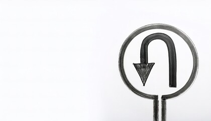 Path choice concept of U turn in road. life decision making turn around or finish the job. Metaphor for thought process. easy or hard way.  isolated on white background with copy space