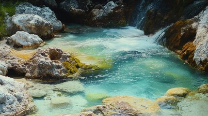 Crystal Clear River Pool in Mountain Forest