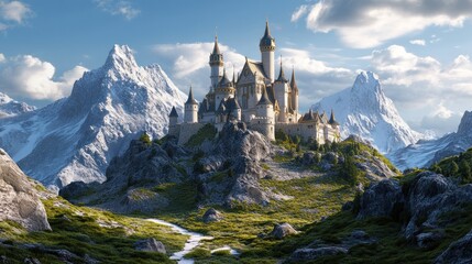 Majestic Castle Amidst Snowy Peaks