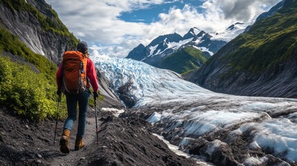 Hiker on a Glacier Trail