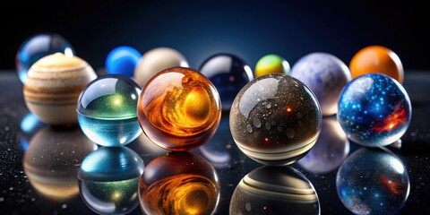 Assorted crystal balls representing various planets in the solar system, crystal balls, planets, solar system