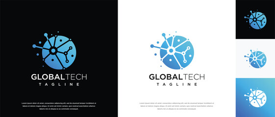 Global technology logo design vector concept. Global pixel logo template. Technology logo symbol icon