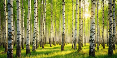 Birch trees in a lush summer grove, birch, trees, grove, summer, nature, vertical, foliage, green, branches, sunlight