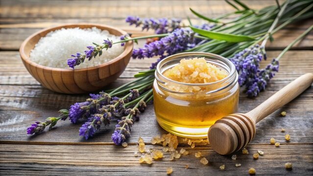 Homemade skin scrub with epsom salt, honey, and lavender for natural exfoliation and hydration , skincare, DIY