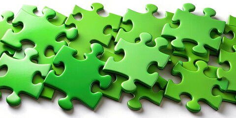 Green puzzle pieces fitting together, connection, teamwork, unity, strategy, cooperation, collaboration