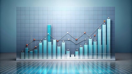 render of a graph and chart illustrating data visualization, business, finance, analysis, statistics, market