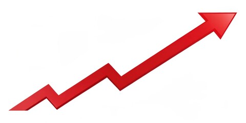 Diagram with red arrow pointing upwards , chart, graph, data, analysis, information, trend, visualization, arrow, direction