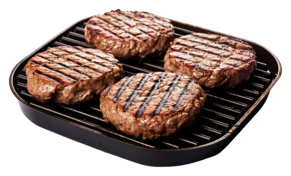 PNG Burger patties on the griller grilling cooking steak.