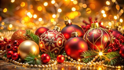 Festive Christmas decorations with baubles, lights, and tinsel , Christmas, decoration, holiday, festive, garland