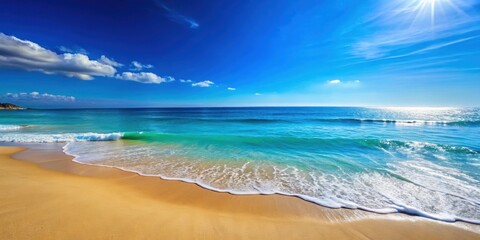Beautiful blue sea with clear skies and sandy beach, ocean, water, waves, horizon, tranquil, vacation, tropical