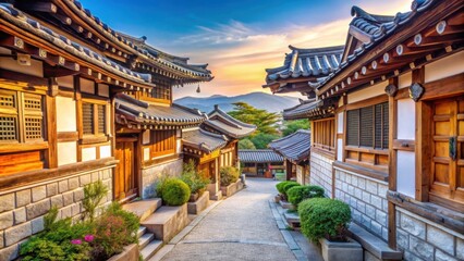 Naklejka premium Traditional Korean Hanok village in Seoul