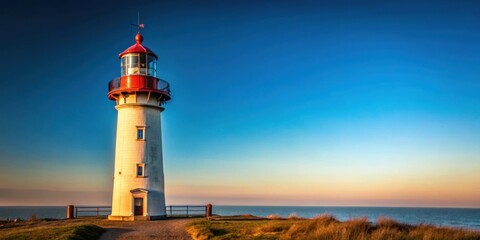 Naklejka premium Lighthouse standing tall against a clear sky, beacon, guidance, navigation, maritime, tower, isolated,symbol, safety, ocean