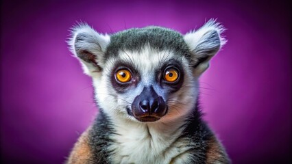 Fototapeta premium Lemur with stunning green eyes on purple background, lemur, green eyes, beautiful, purple, background, wildlife