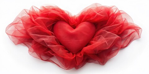 Red tulle fabric heart shape for romantic occasions, love, delicate, fleeting, fabric, heart, shape, red, tulle