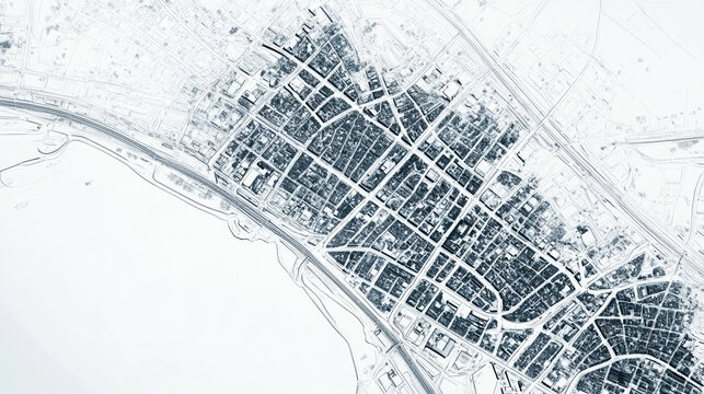 ty urban aerial landscape architecture road street grid map satellite town infrastructure geography black and white winter frozen water coastline transportation 