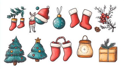 christmas holiday decorations festive tree ornaments stockings reindeer gifts winter new year pine berries lights cheer santa red green cozy playful seasonal traditional 