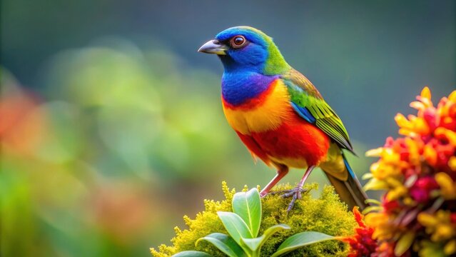 Colorful myioborus ornatus bird perched on a guasca plant in Cundinamarca, Colombia, myioborus ornatus, bird, wildlife