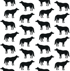 Vector seamless pattern of flat hand drawn wolf silhouette isolated on white background