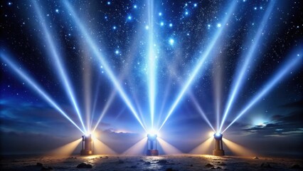 Searchlights shining brightly in the night sky, searchlights, night, sky, illuminated, beams, spotlight, lighting, event