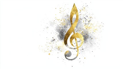 A vibrant musical note design featuring gold and silver splashes, perfect for conveying creativity and artistic expression.