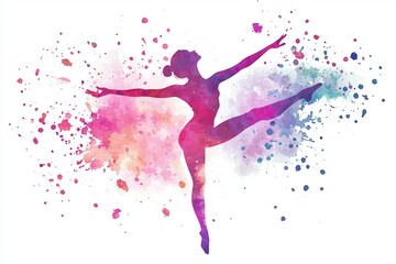 A vibrant silhouette of a dancer amidst colorful splashes, capturing the essence of movement and artistic expression.