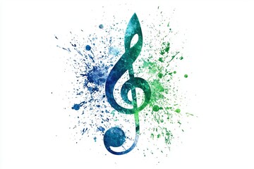 Vibrant music note design with colorful splashes, ideal for artistic and creative themes in digital or print media.