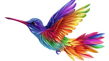 Exotic rainbow hummingbird design, suitable for logos and tattoos, featuring vibrant, multicolored plumage