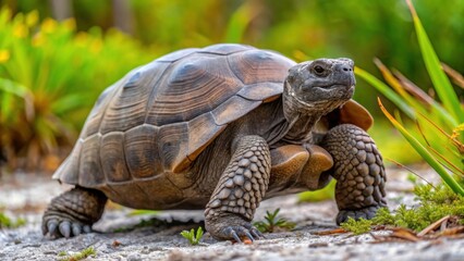 Obraz premium Threatened Gopher Tortoise in its natural habitat, endangered, conservation, wildlife, reptile, burrow