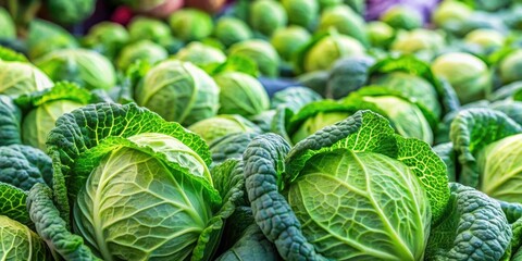 Fototapeta premium Fresh heads of cabbage in a organic farm market , vegetables, cabbage, greens, healthy, farm, market, produce, food, texture