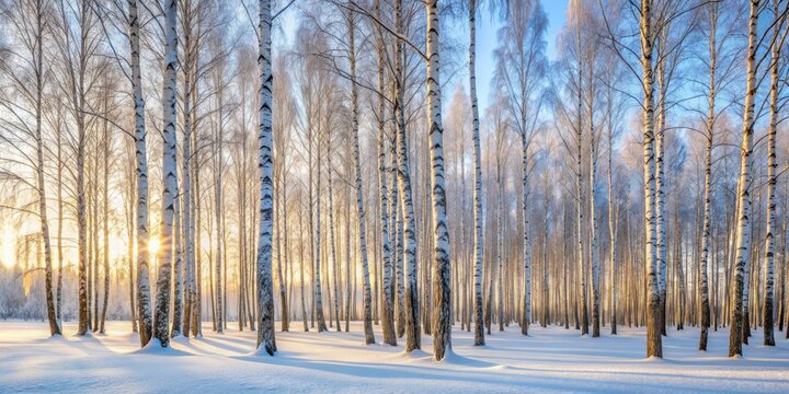 Beautiful winter forest with birch trees standing tall after a snowfall, winter, forest, birch trees, snow, cold, serene, tranquil