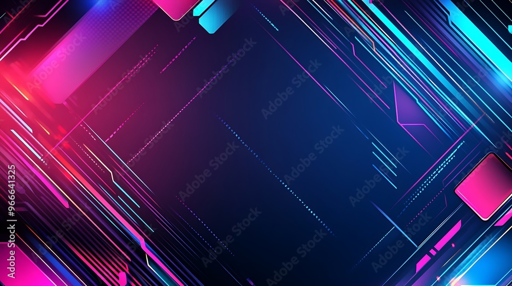 Poster abstract futuristic background with neon lines and shapes