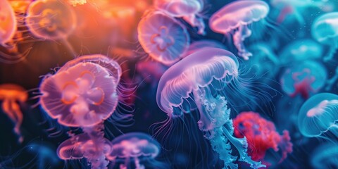 Obraz premium Colorful Jellyfish Wallpaper in the Deep Sea