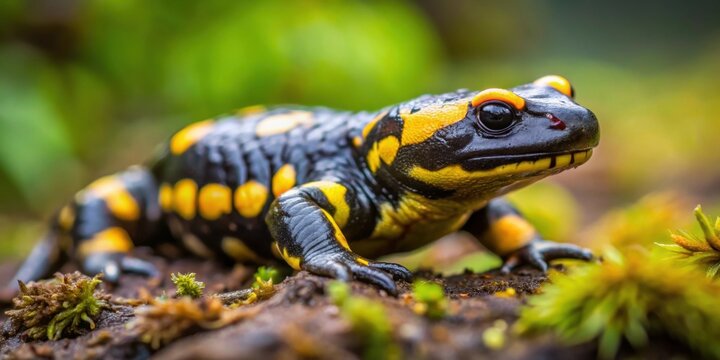 Black and yellow salamander crawling into hiding, salamandra, Salamander, hiding, endangered species, amphibian