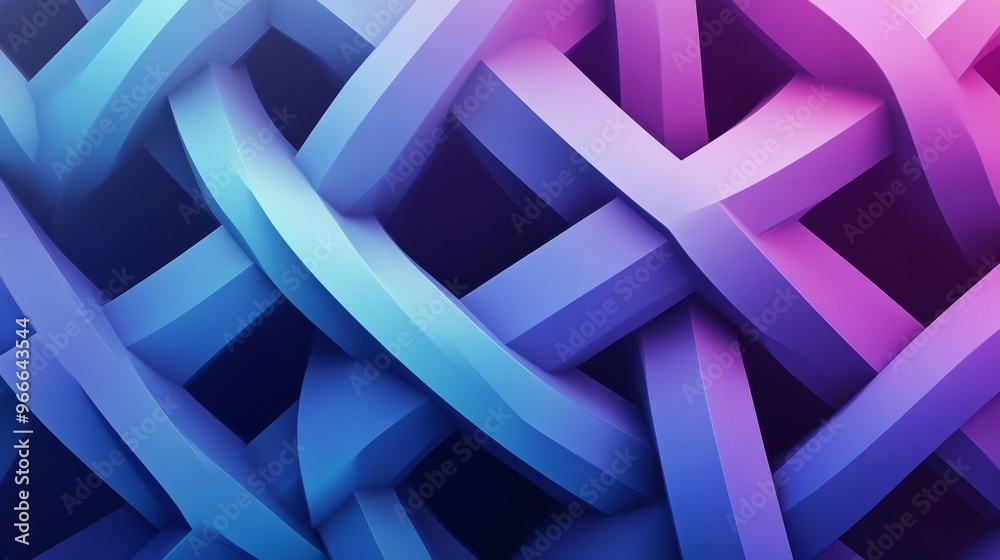Aufkleber abstract intertwined geometric pattern with blue and pink gradient, 3d illustration. modern art and 