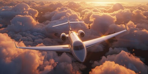 Luxurious modern private jet soaring high above the clouds