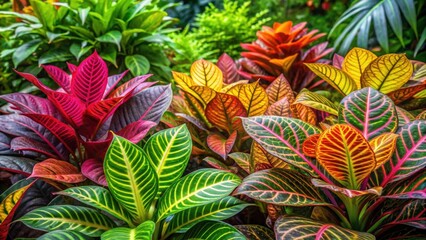 Fototapeta premium Colorful garden plants with long, vibrant leaves , Botanical, Flora, Foliage, Vibrant, Garden, Plants, Colorful, Long