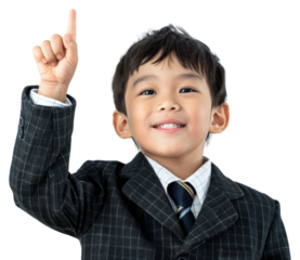 Smiling child pointing up