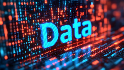 Fototapeta premium Close-up of vibrant data streaming in a digital environment, showcasing technology and innovation in information processing.