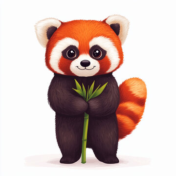 cute red panda holding bamboo clip art preview