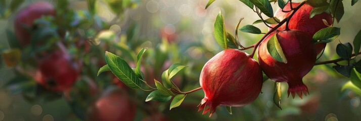 Pomegranate Tree with Mature Fruits Ready for Picking