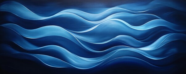 Abstract blue wave pattern in dark tones, calming ocean energy concept