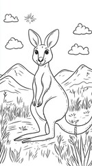 Obraz premium This delightful kangaroo coloring page invites young artists to bring the cute creature and its natural setting to life with vibrant colors