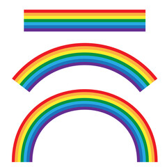 Rainbow vector illustration. Curved rainbow shapes. Bright rainbow colors. Minimalist flat design.