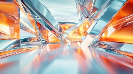 Abstract Glass Crystal Structure with Orange and Blue Reflections