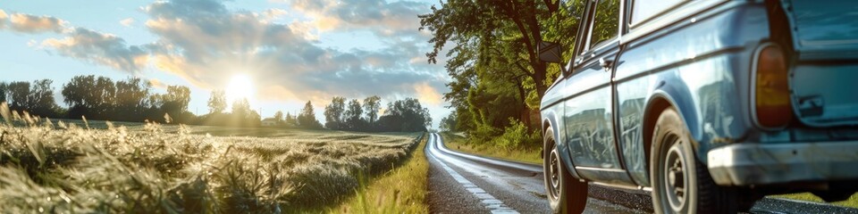Fototapeta premium Passenger vehicle with open doors and trunk on the roadway