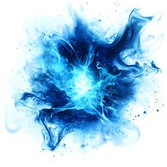 Fototapeta premium A vibrant blue explosion of energy, isolated on a white background, with dynamic swirling patterns and abstract shapes.