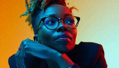 Portrait of a Woman with Colorful Lighting.