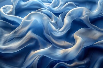 Obraz premium Elegant blue silk fabric with wavy texture for minimalistic advertising and wallpaper design